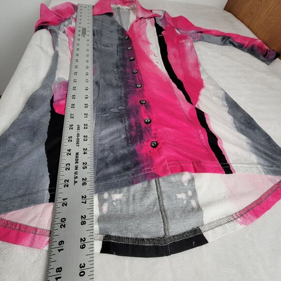 Sno Skins Womens Pink Gray Abstract 3/4 Sleeve Button-Down Tunic Top Small - Picture 7 of 8